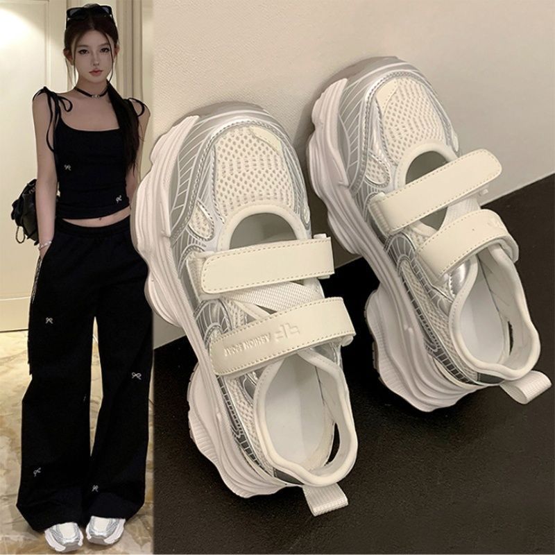 Outdoor Sport Outfit - Sandal Platform Berongga Perak Metalik Wanita